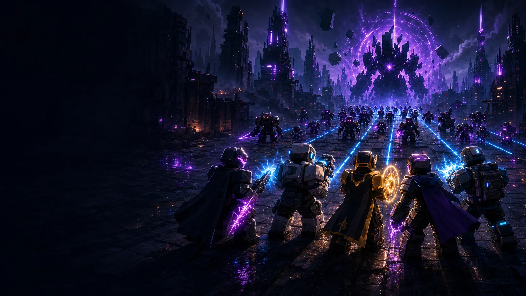 Anime Squadron neon lane battle scene